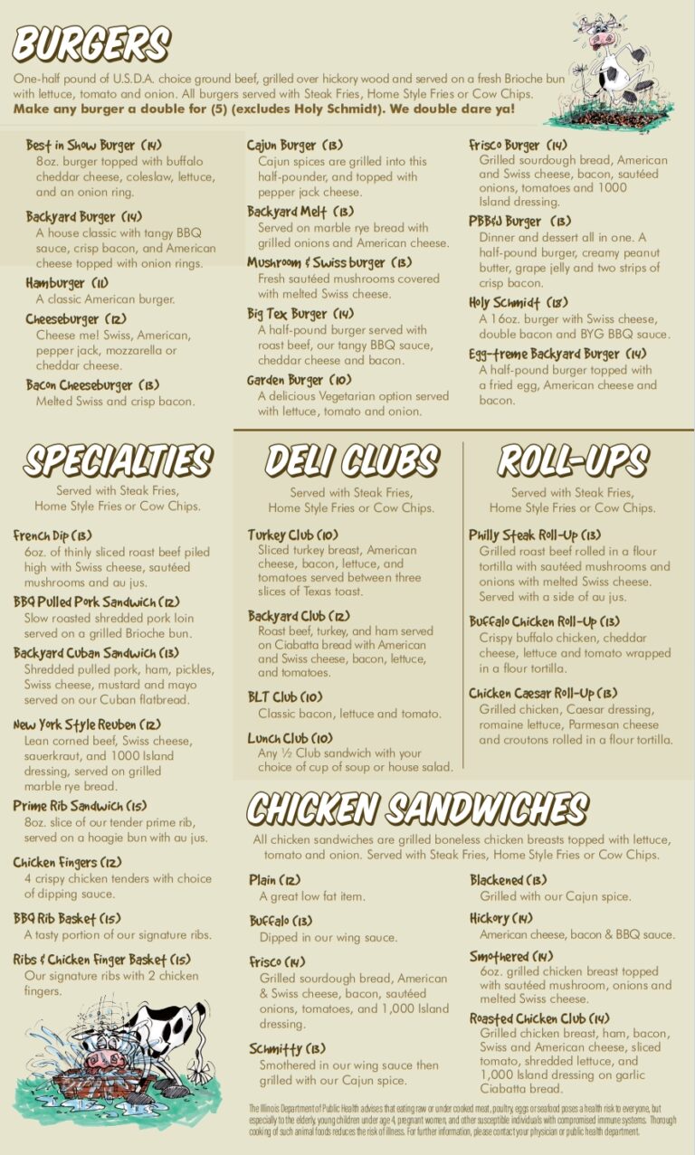 Backyard Grill and Bar Menu Backyard Grill and Bar
