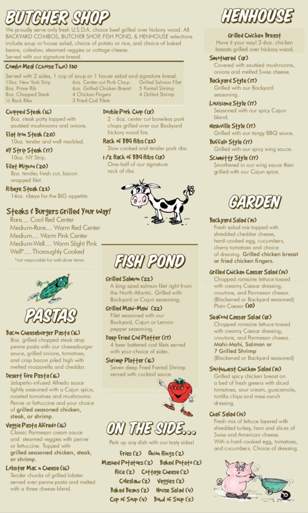 Backyard Grill and Bar Menu Backyard Grill and Bar