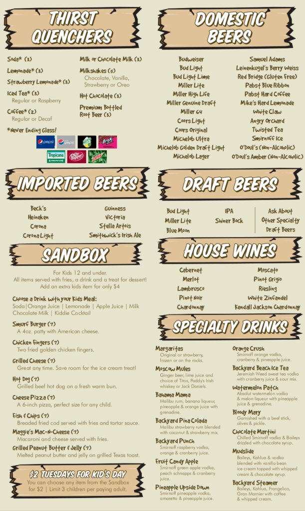 Backyard Grill and Bar Menu Backyard Grill and Bar